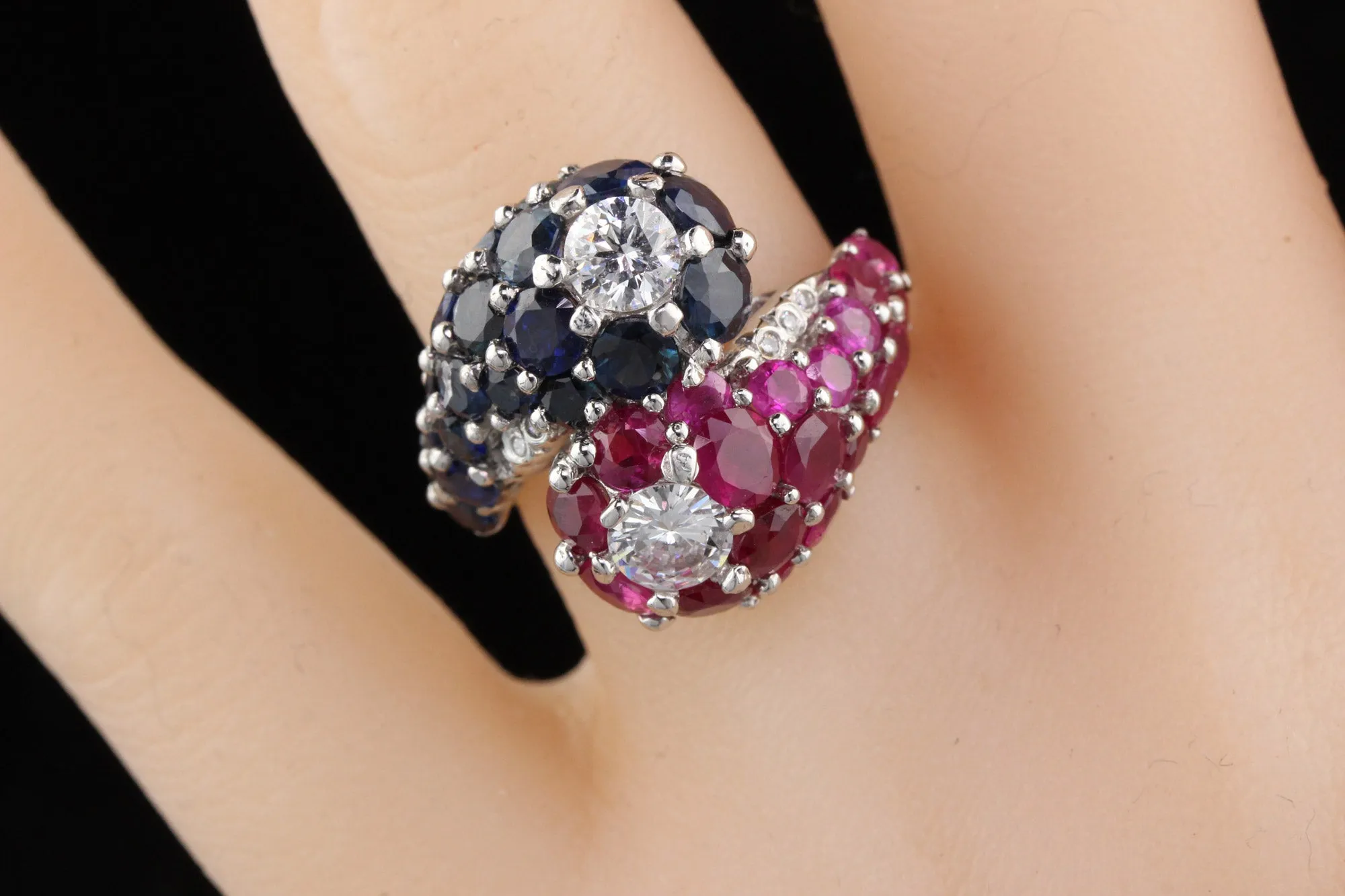 Art Deco Style Platinum Diamond, Sapphire and Ruby Ring
