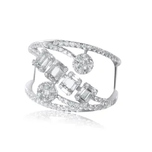 Asymmetrical Diamond Cocktail Ring with Baguette & Round Cut - 1.33 Carats in 14KT Yellow Gold