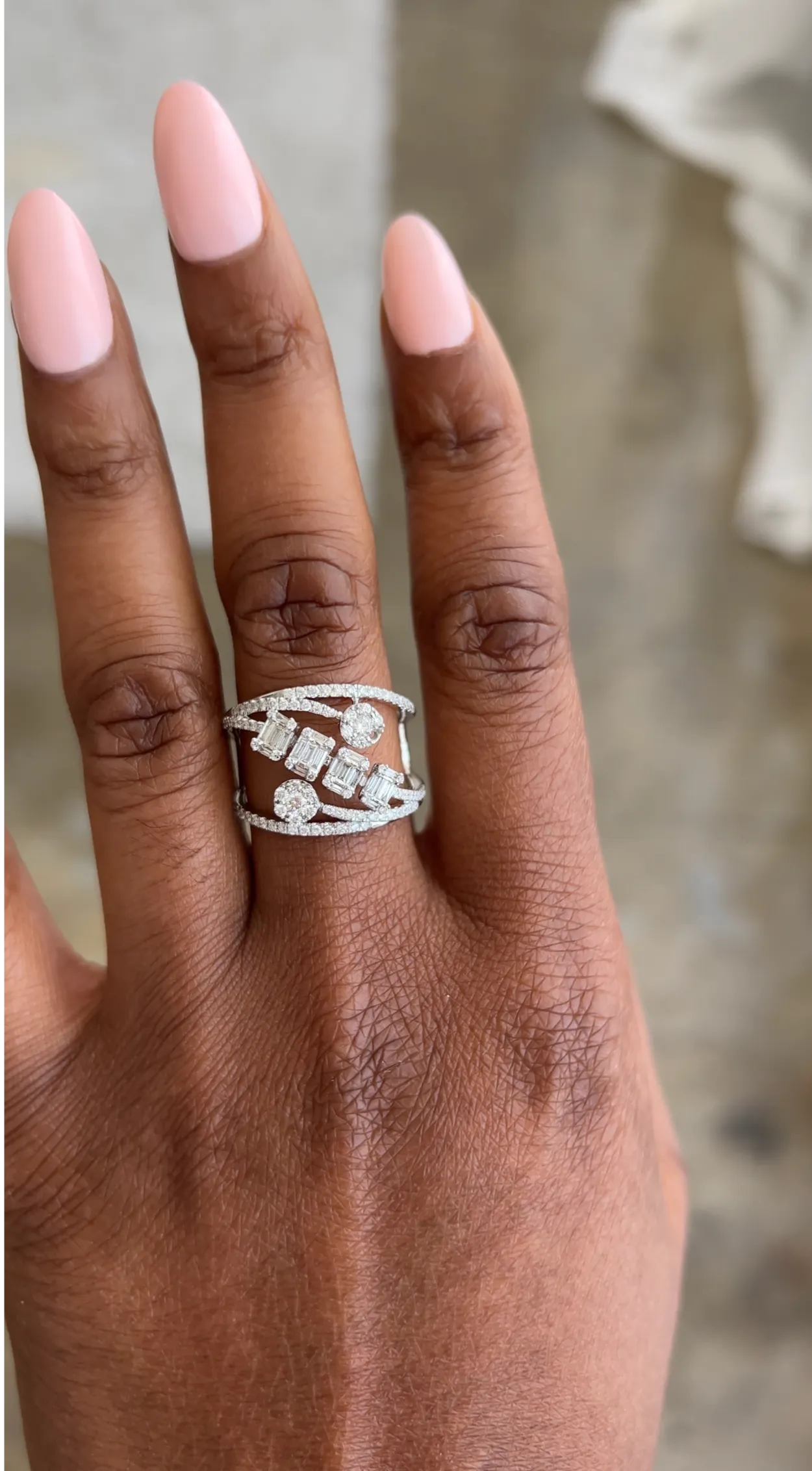 Asymmetrical Diamond Cocktail Ring with Baguette & Round Cut - 1.33 Carats in 14KT Yellow Gold