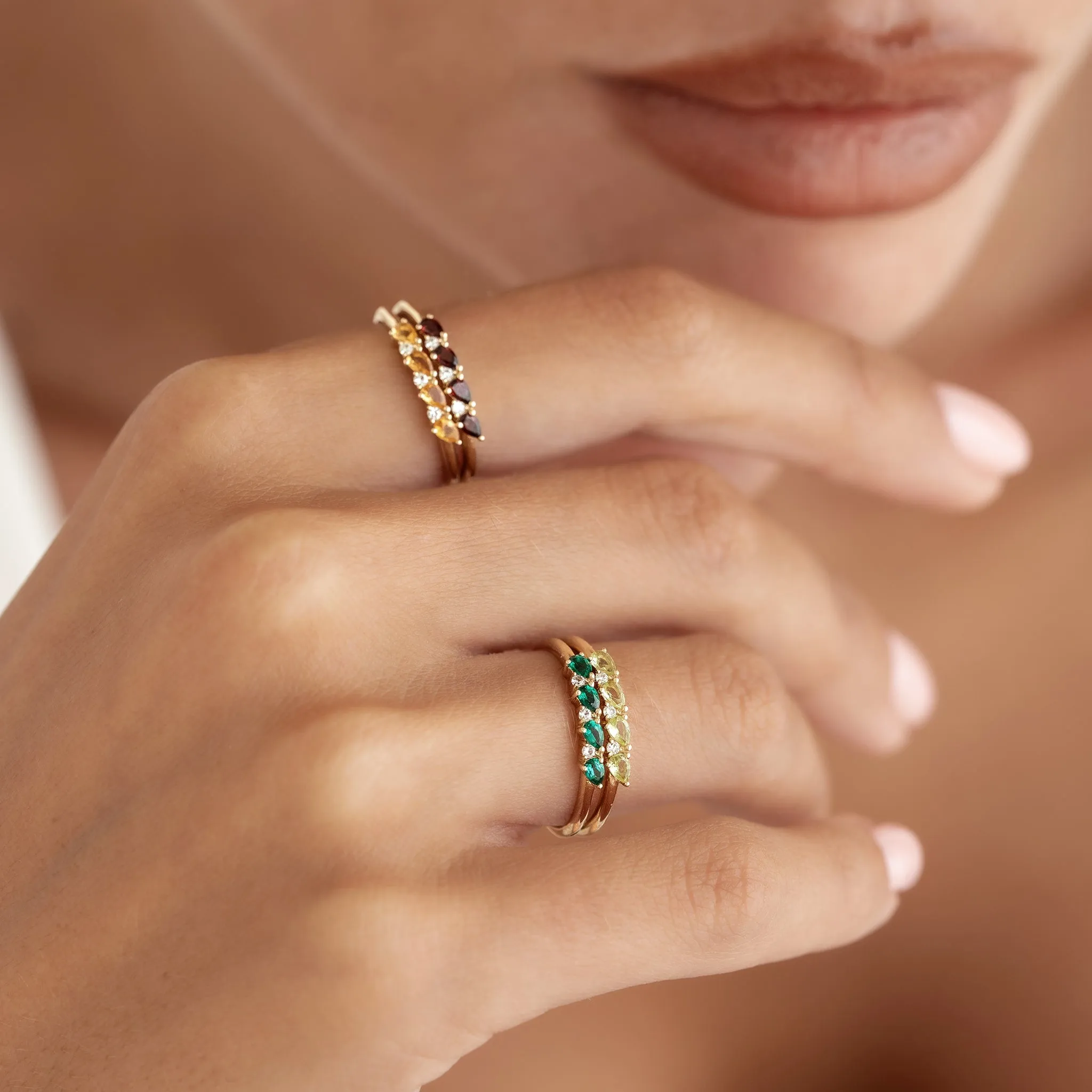 August Birthstone Pear Ring 14k Gold - Olivine and Diamond