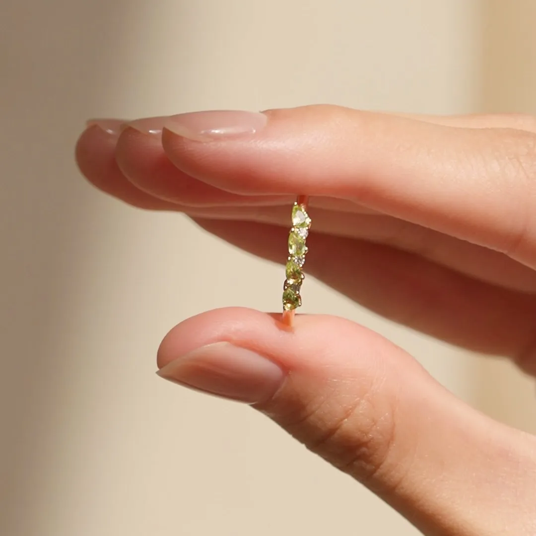 August Birthstone Pear Ring 14k Gold - Olivine and Diamond