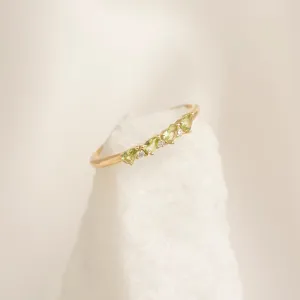 August Birthstone Pear Ring 14k Gold - Olivine and Diamond