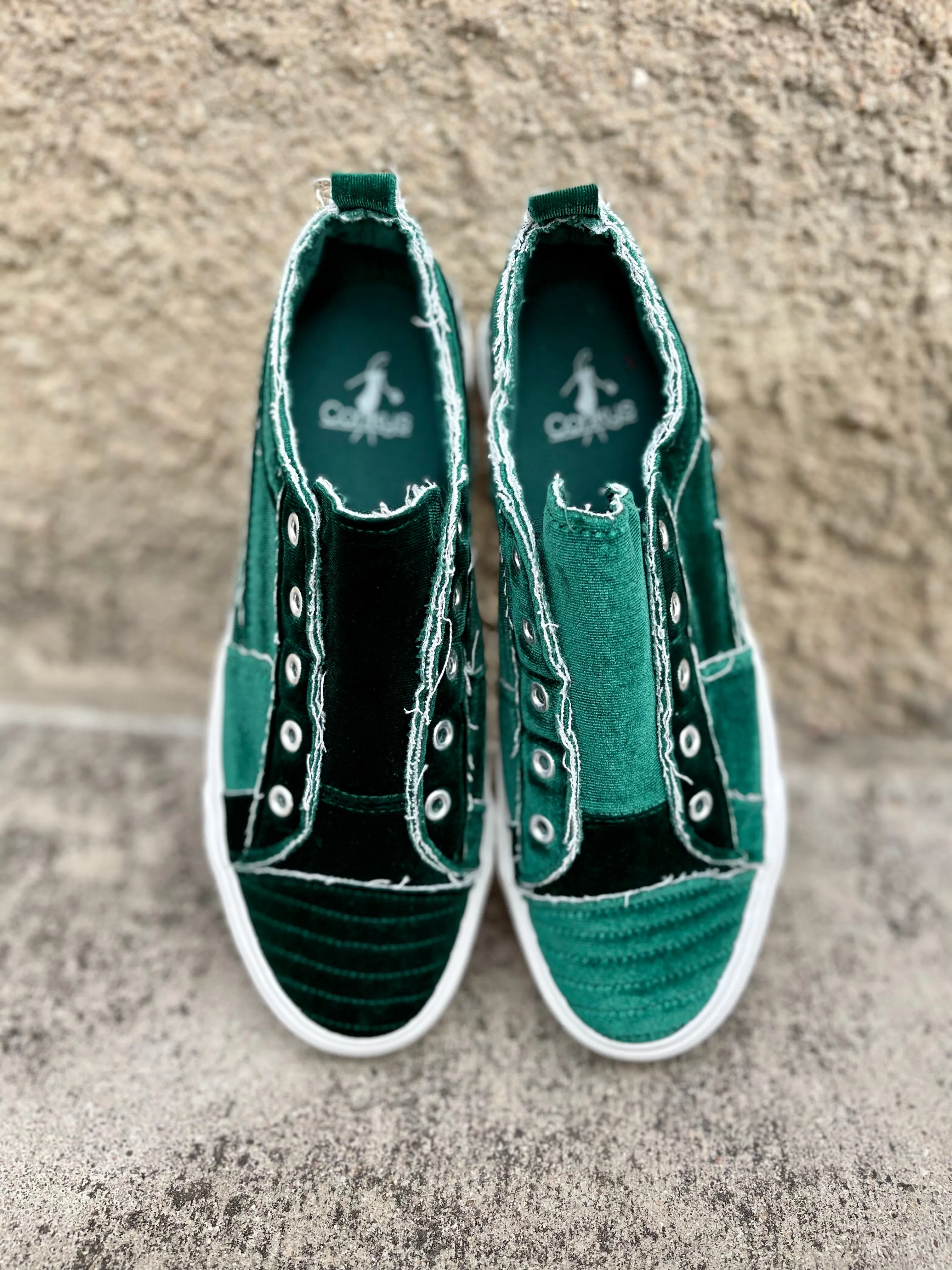 Babalu Slip On Shoes || Green Velvet