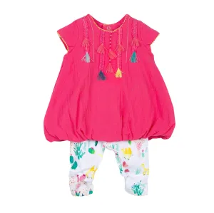 Baby Girls Crepe Bubble Dress   Printed Leggings