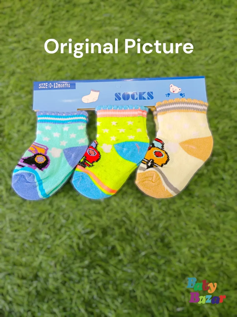 Baby Soft Cotton Socks-3 Pairs (0-12 Months) | Colorful Car Design