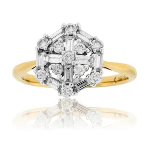 Baguette & Round Diamond Cluster Style Ring