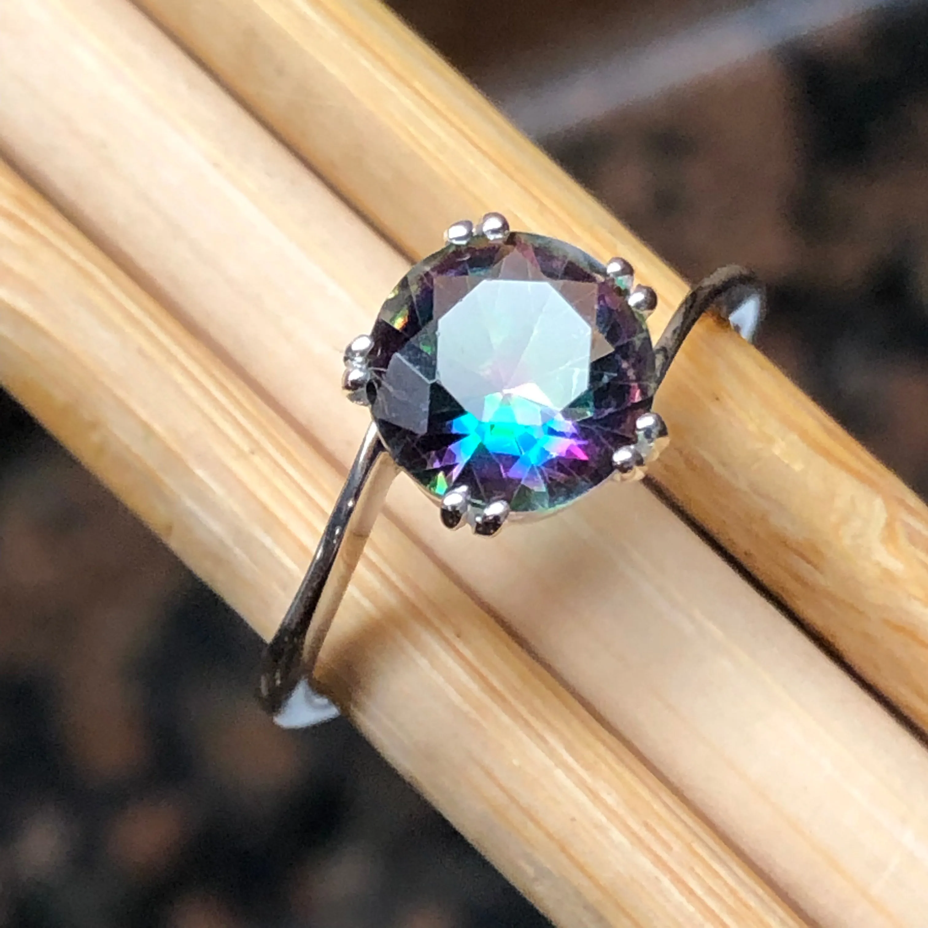 Beautiful 1ct Mystic Topaz 925 Solid Sterling Silver Engagement Ring Size 6, 7, 8, 9