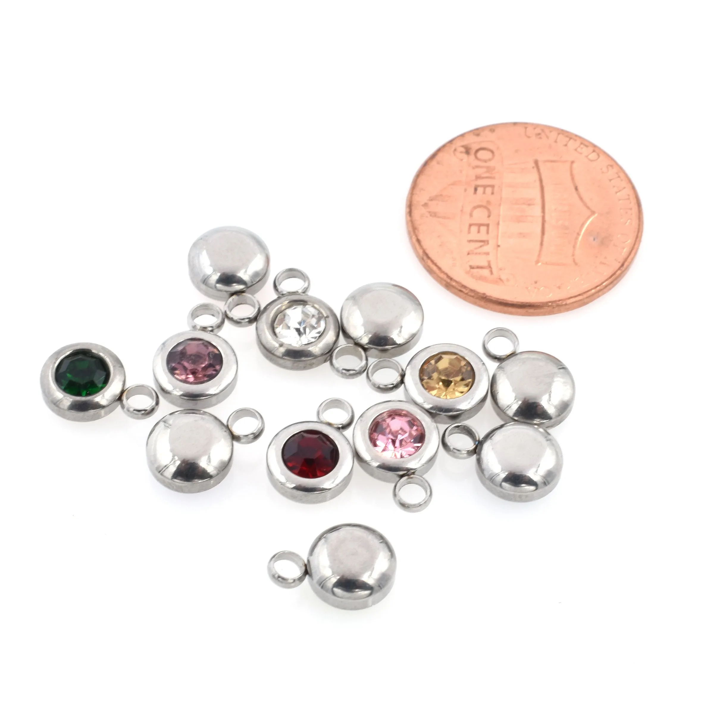 Birthstone Charms in Steel Bezel, 6.5mm