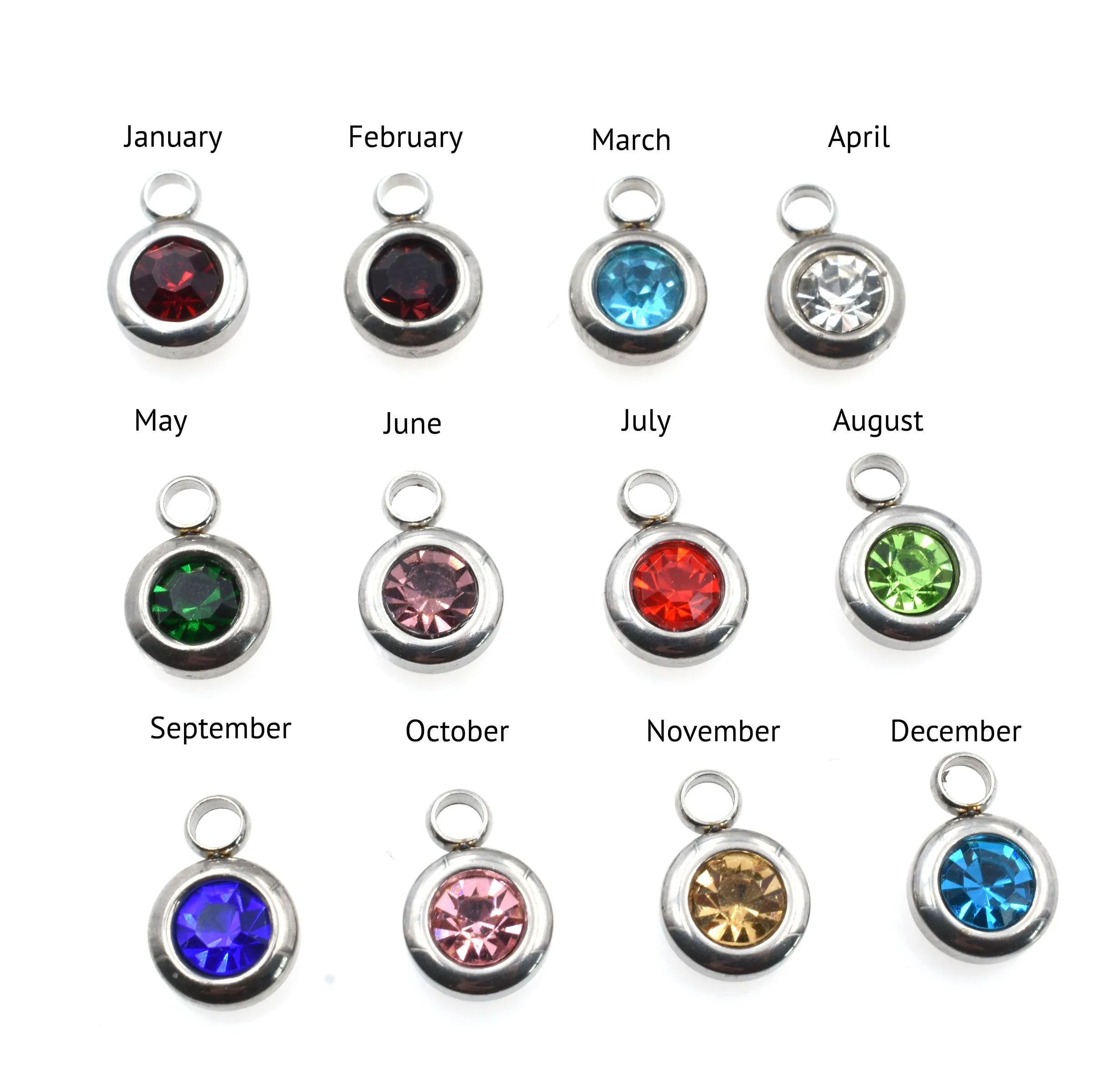 Birthstone Charms in Steel Bezel, 6.5mm