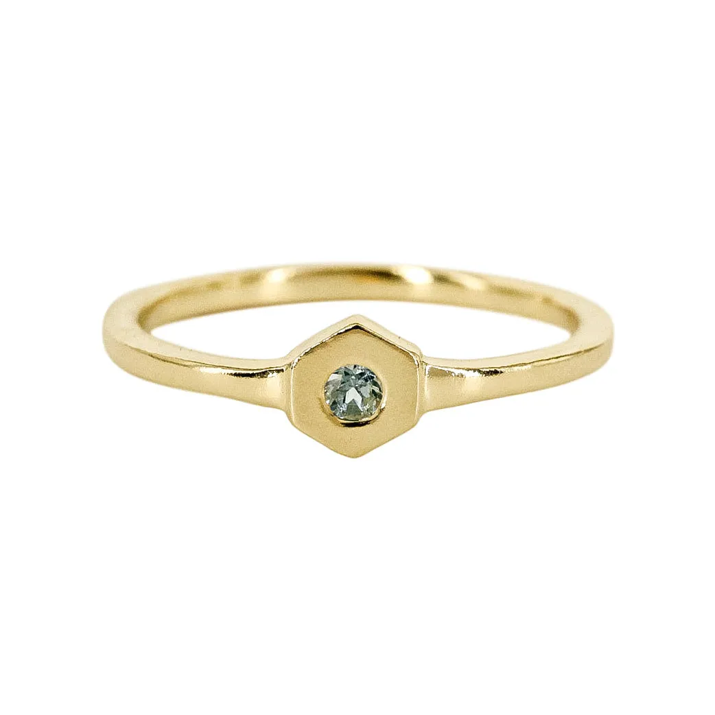 Birthstone Hexagon Ring - March - Aquamarine
