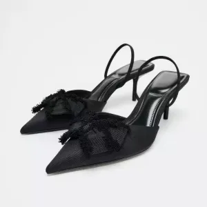 Black Bow Slingback Stiletto Heels