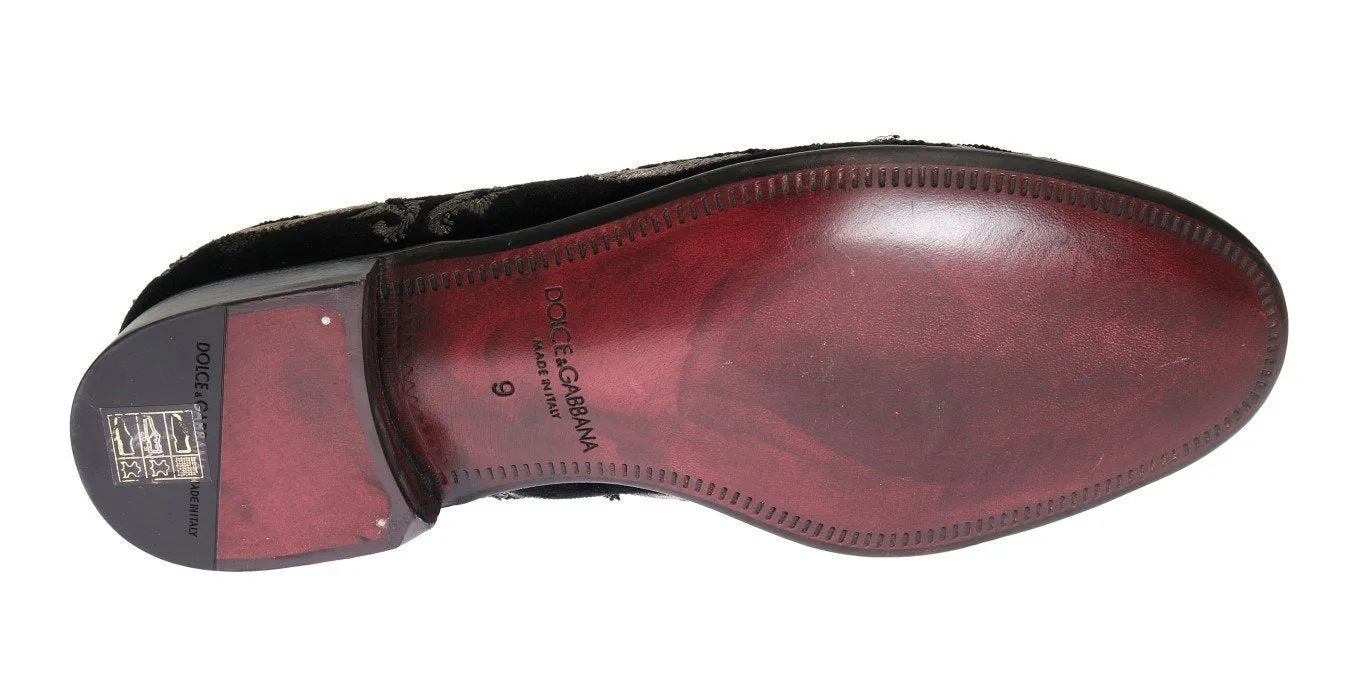 Black Crown Bee Embroidered Velvet Shoes