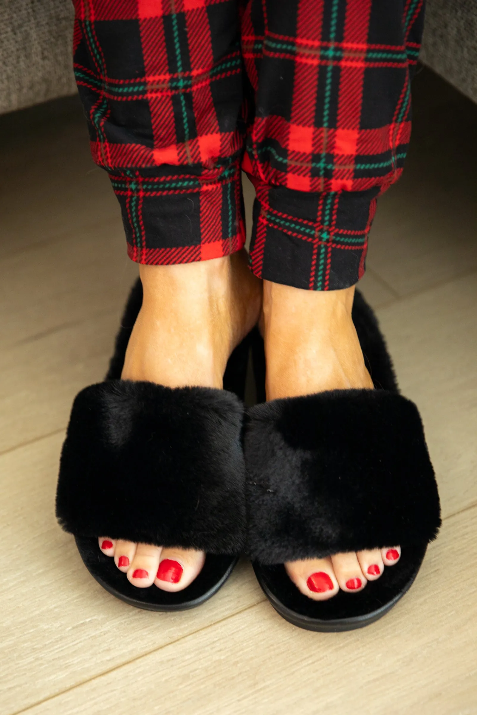 Black Faux Fur Slippers