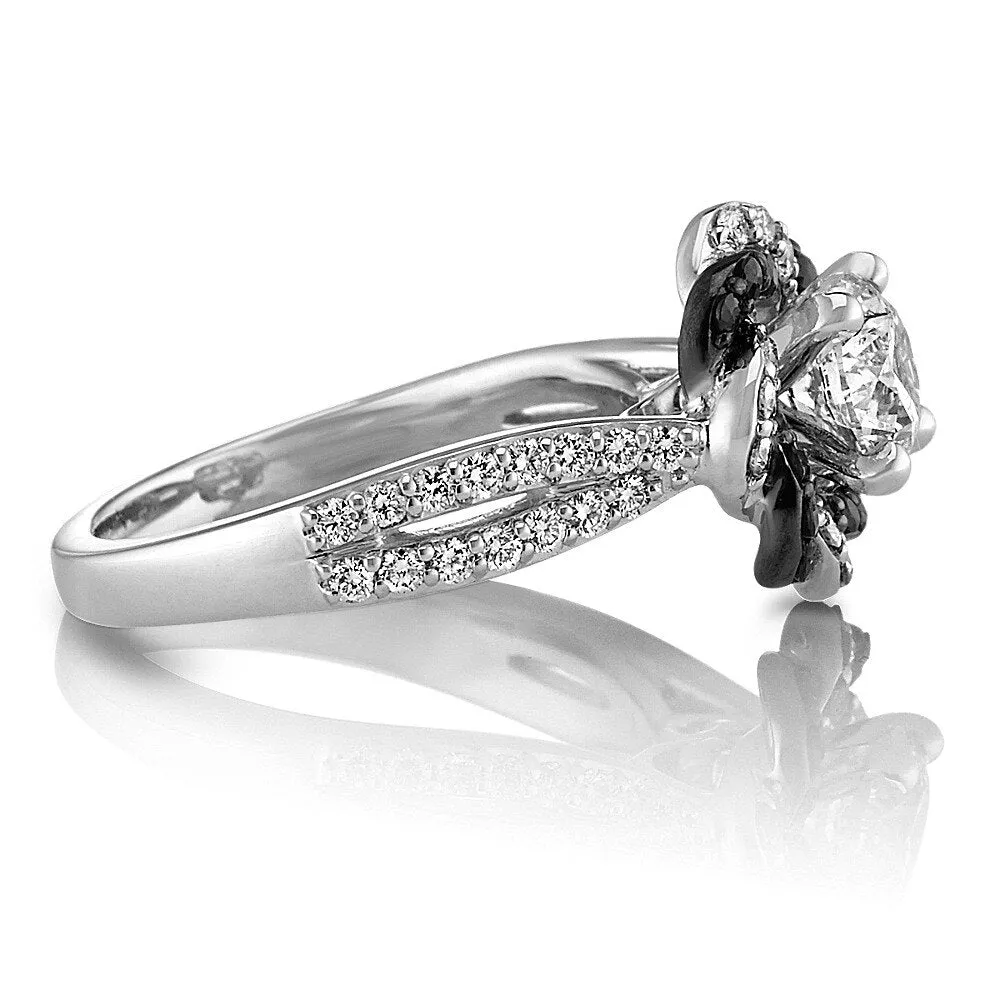 Black Flower Zircon Halo Ring Engagement Jewelry for Women Gift