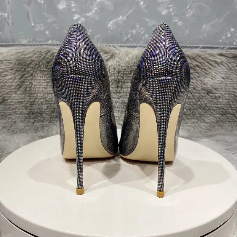 Black laser high heels Women's high heels