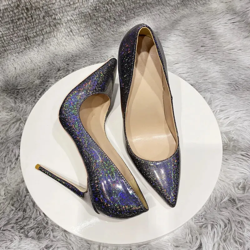 Black laser high heels Women's high heels