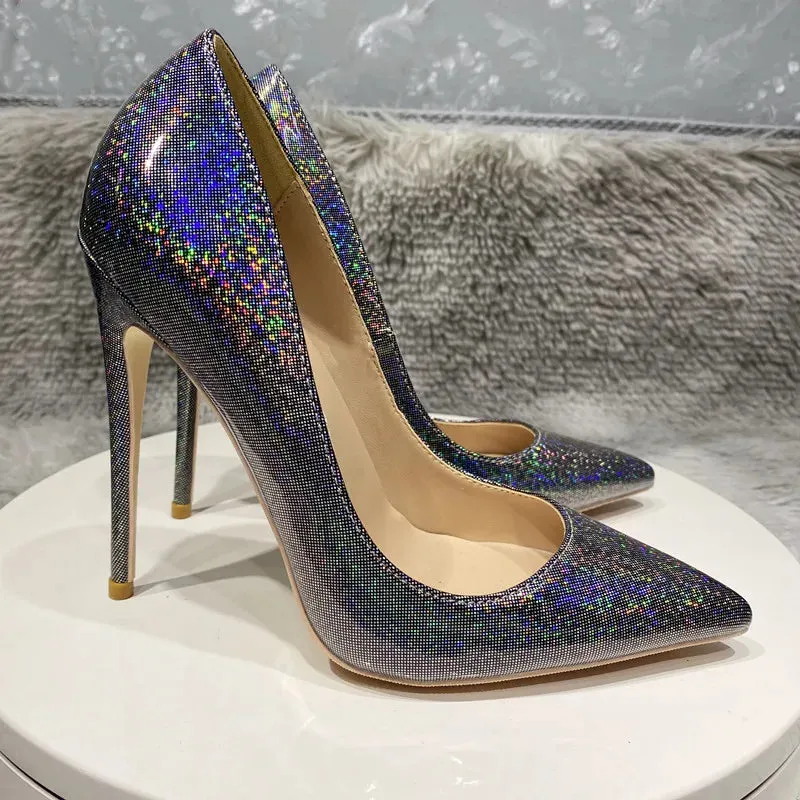 Black laser high heels Women's high heels