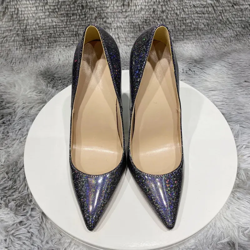 Black laser high heels Women's high heels