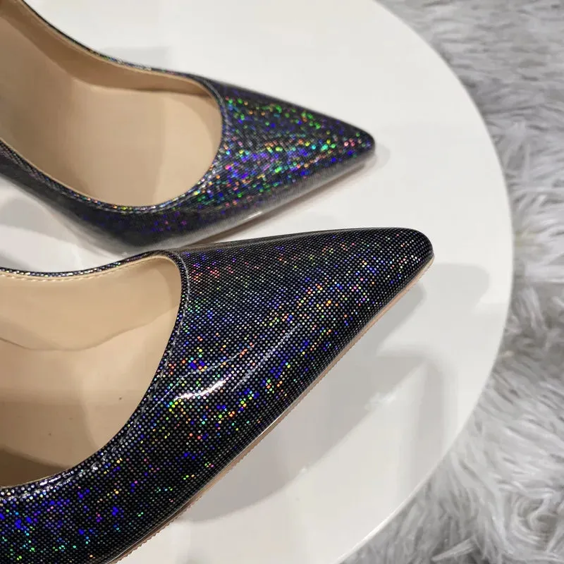 Black laser high heels Women's high heels