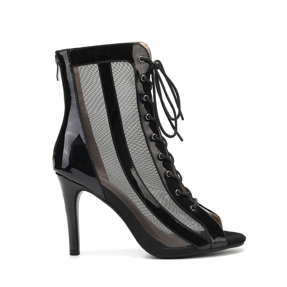 Black Women's Mesh Lace-Up Dance Boots