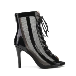 Black Women's Mesh Lace-Up Dance Boots