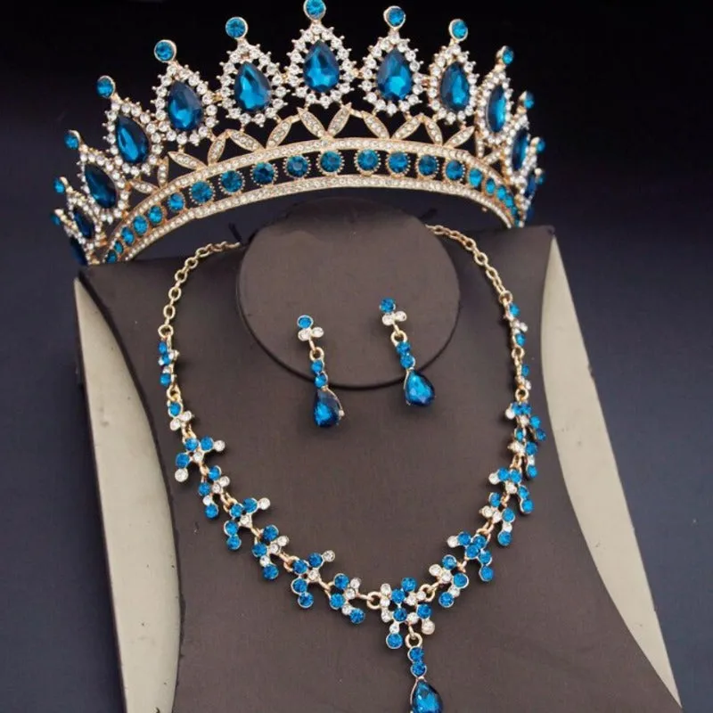 Blue Royal Crown Jewelry Set for Women Wedding Jewelry
