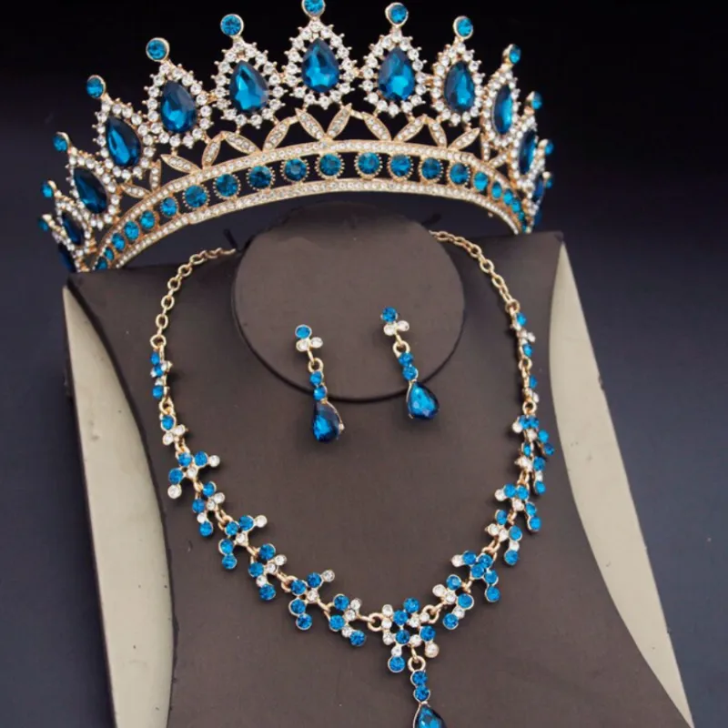 Blue Royal Crown Jewelry Set for Women Wedding Jewelry