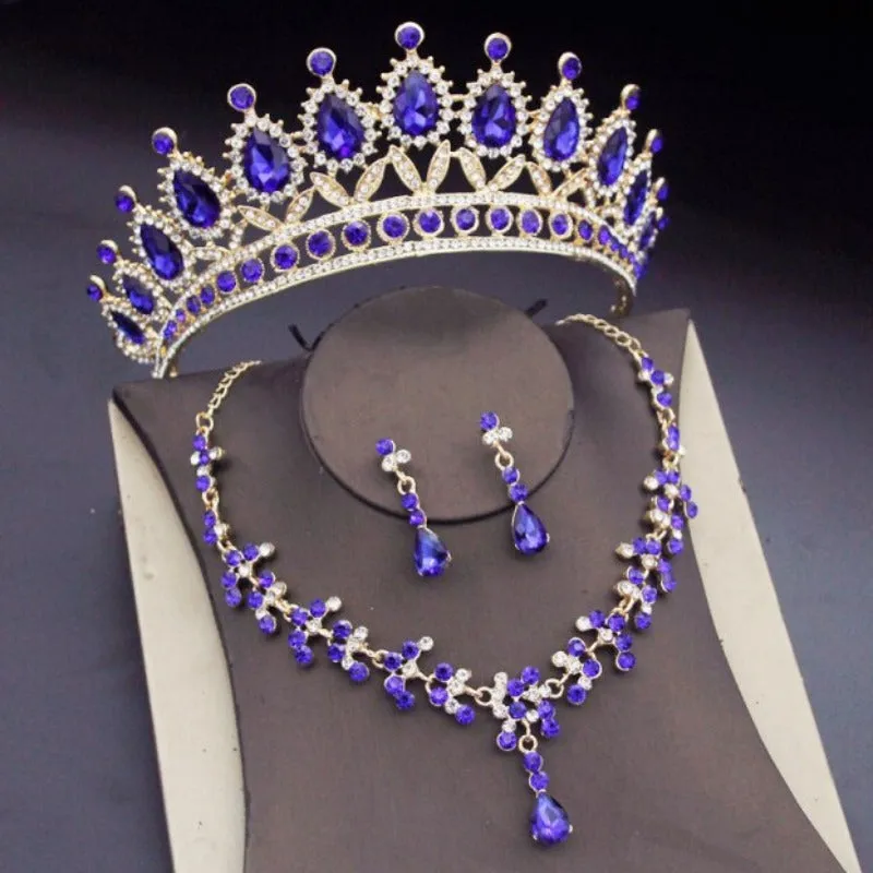 Blue Royal Crown Jewelry Set for Women Wedding Jewelry