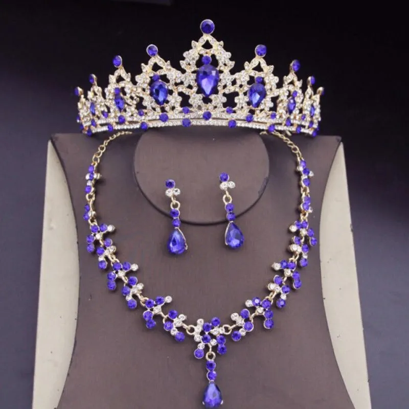 Blue Royal Crown Jewelry Set for Women Wedding Jewelry
