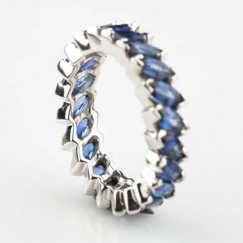 Blue Sapphire 3.36 carat Marquise Cut Platinum Eternity Band Size 6