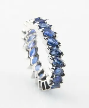 Blue Sapphire 3.36 carat Marquise Cut Platinum Eternity Band Size 6