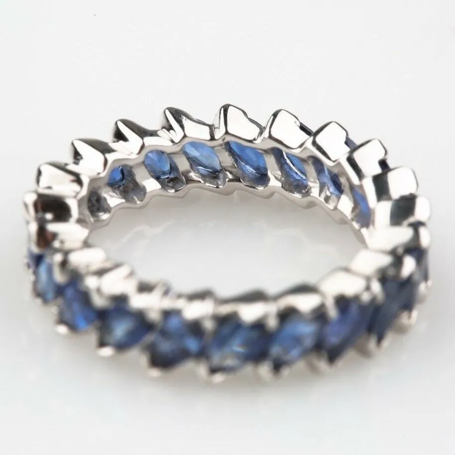 Blue Sapphire 3.36 carat Marquise Cut Platinum Eternity Band Size 6