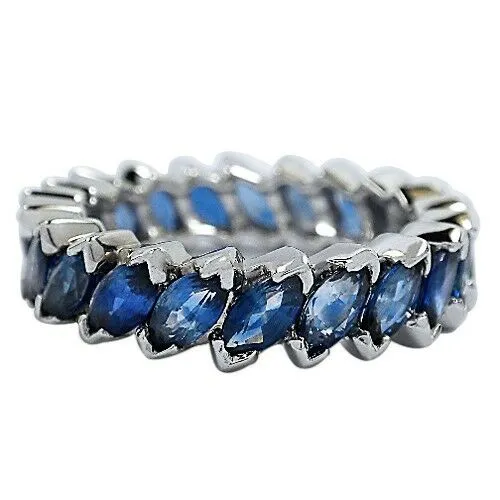 Blue Sapphire 3.36 carat Marquise Cut Platinum Eternity Band Size 6