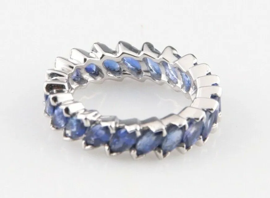 Blue Sapphire 3.36 carat Marquise Cut Platinum Eternity Band Size 6