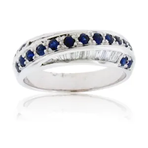 Blue Sapphire & Diamond Alternating Twist Ring