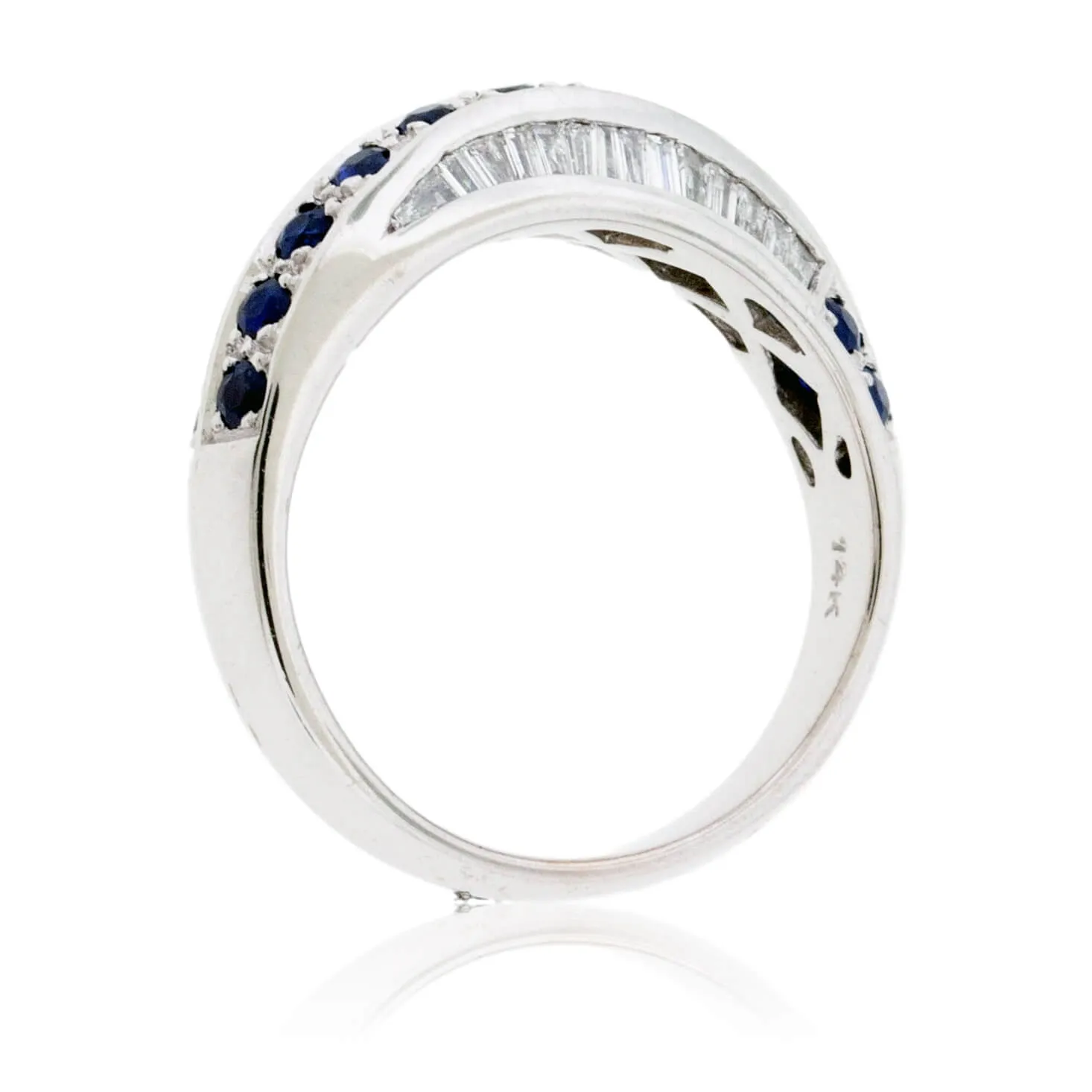 Blue Sapphire & Diamond Alternating Twist Ring