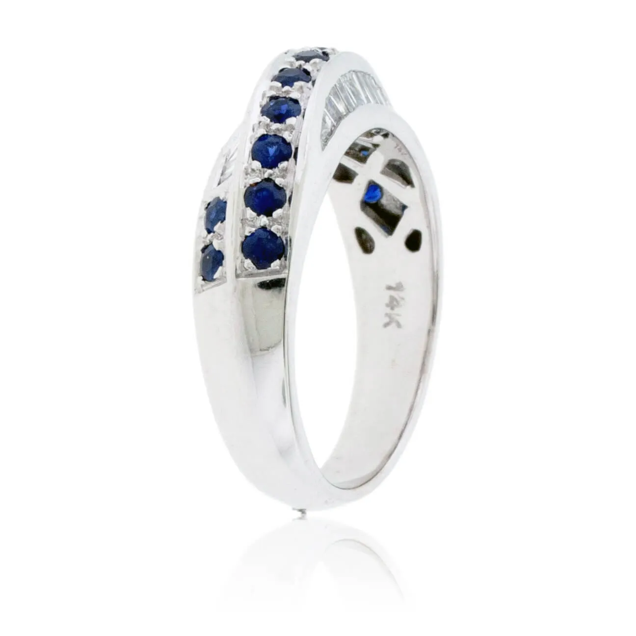 Blue Sapphire & Diamond Alternating Twist Ring