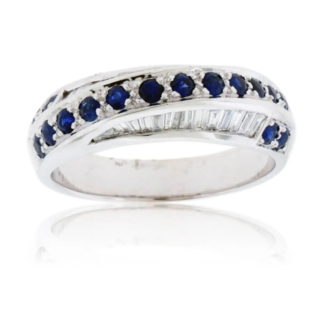 Blue Sapphire & Diamond Alternating Twist Ring