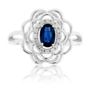 Blue Sapphire & Flower Style Ring
