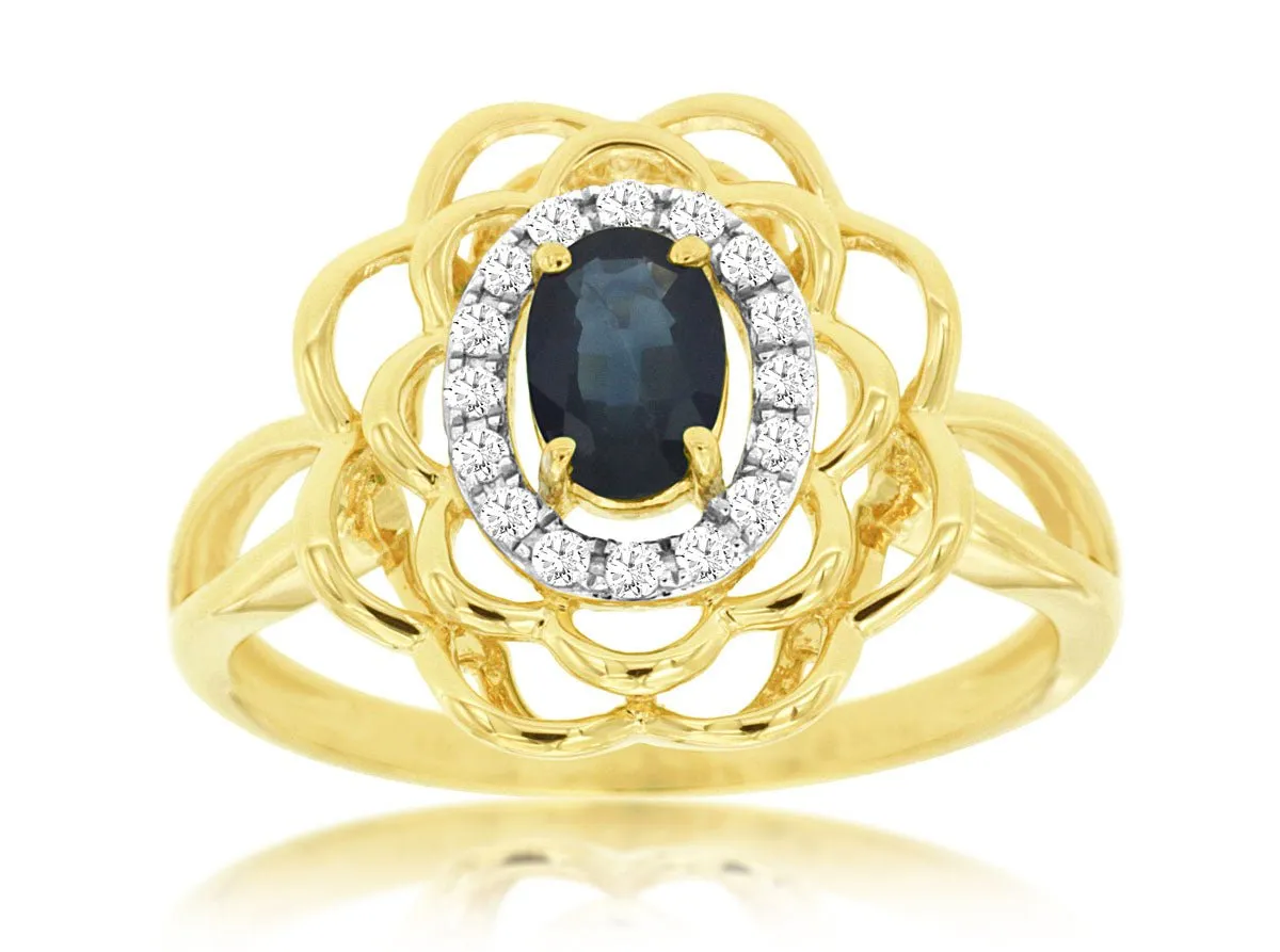 Blue Sapphire & Flower Style Ring