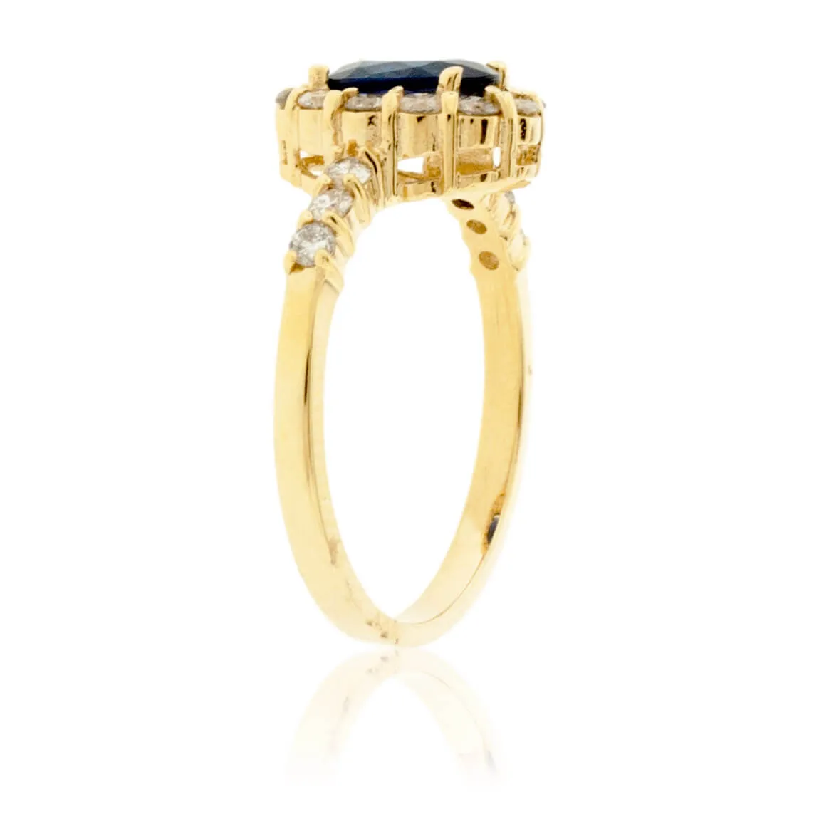Blue Sapphire and Diamond Halo Ring