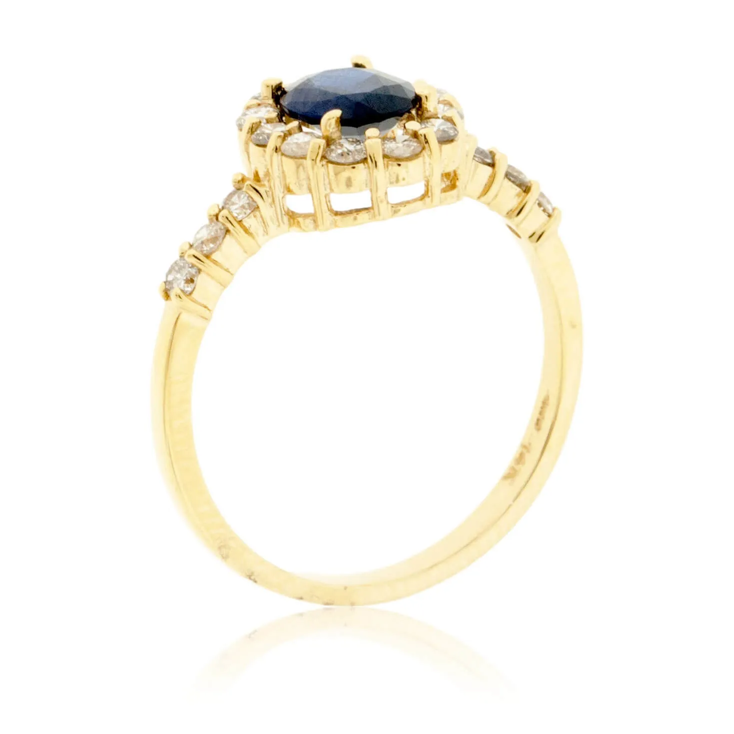 Blue Sapphire and Diamond Halo Ring