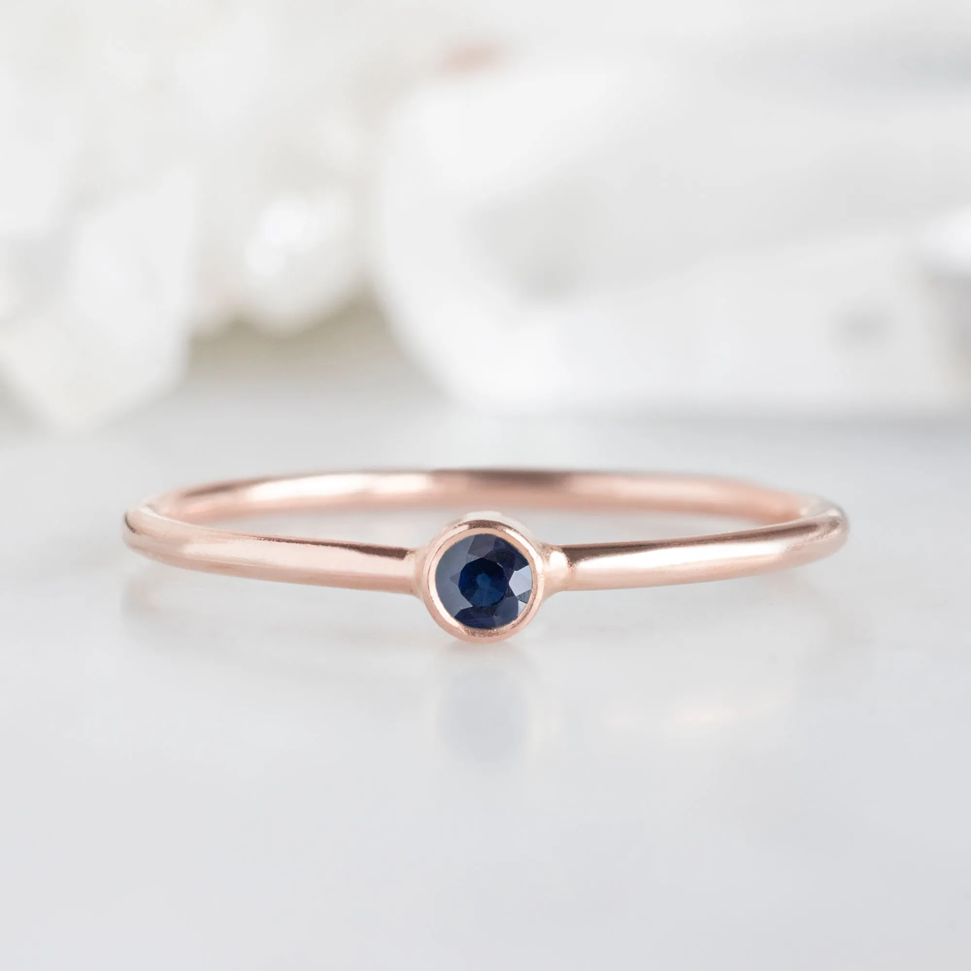 Blue Sapphire Birthstone Stacking Ring | 10K Rose Gold