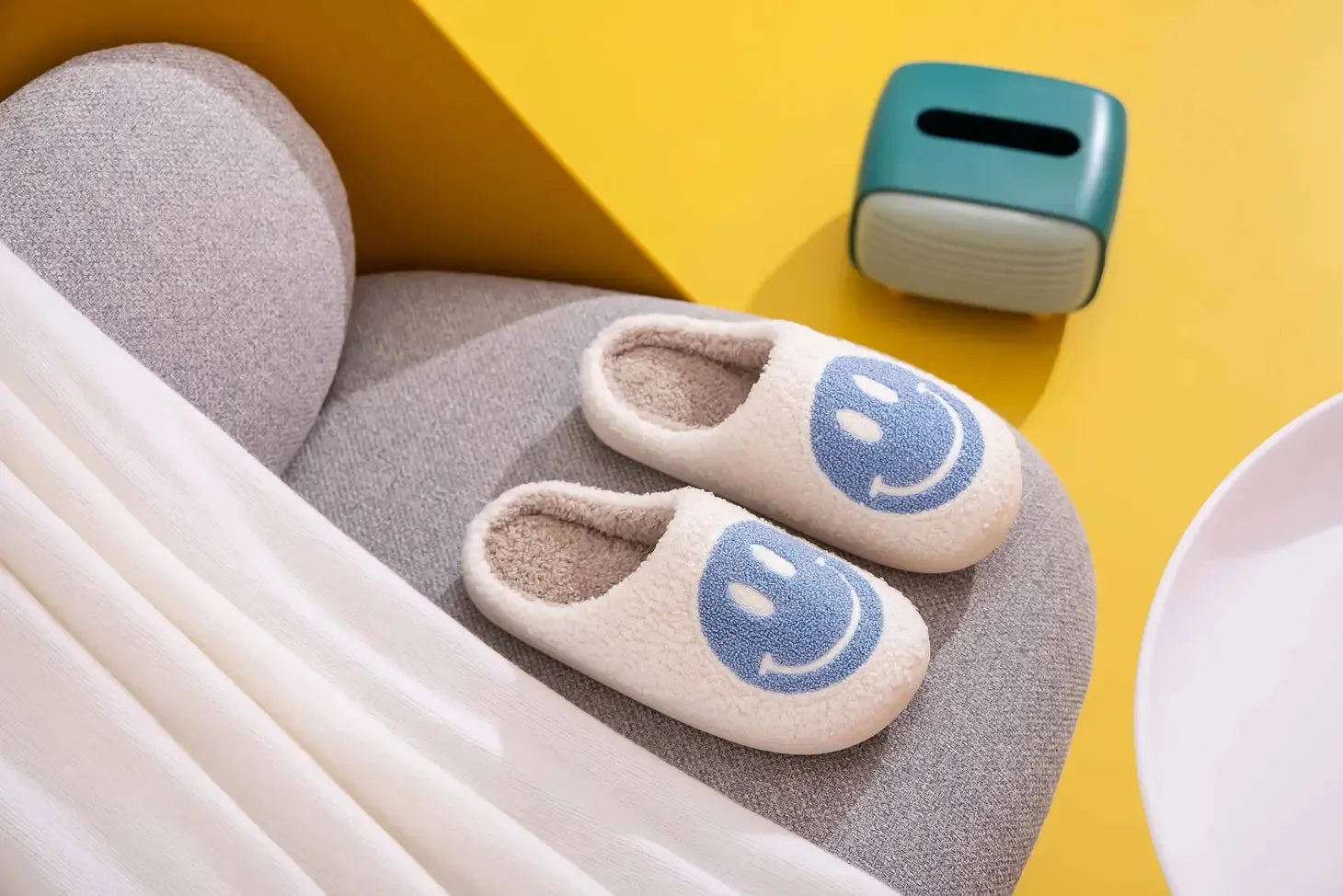 Blue Smiley Face Slipper