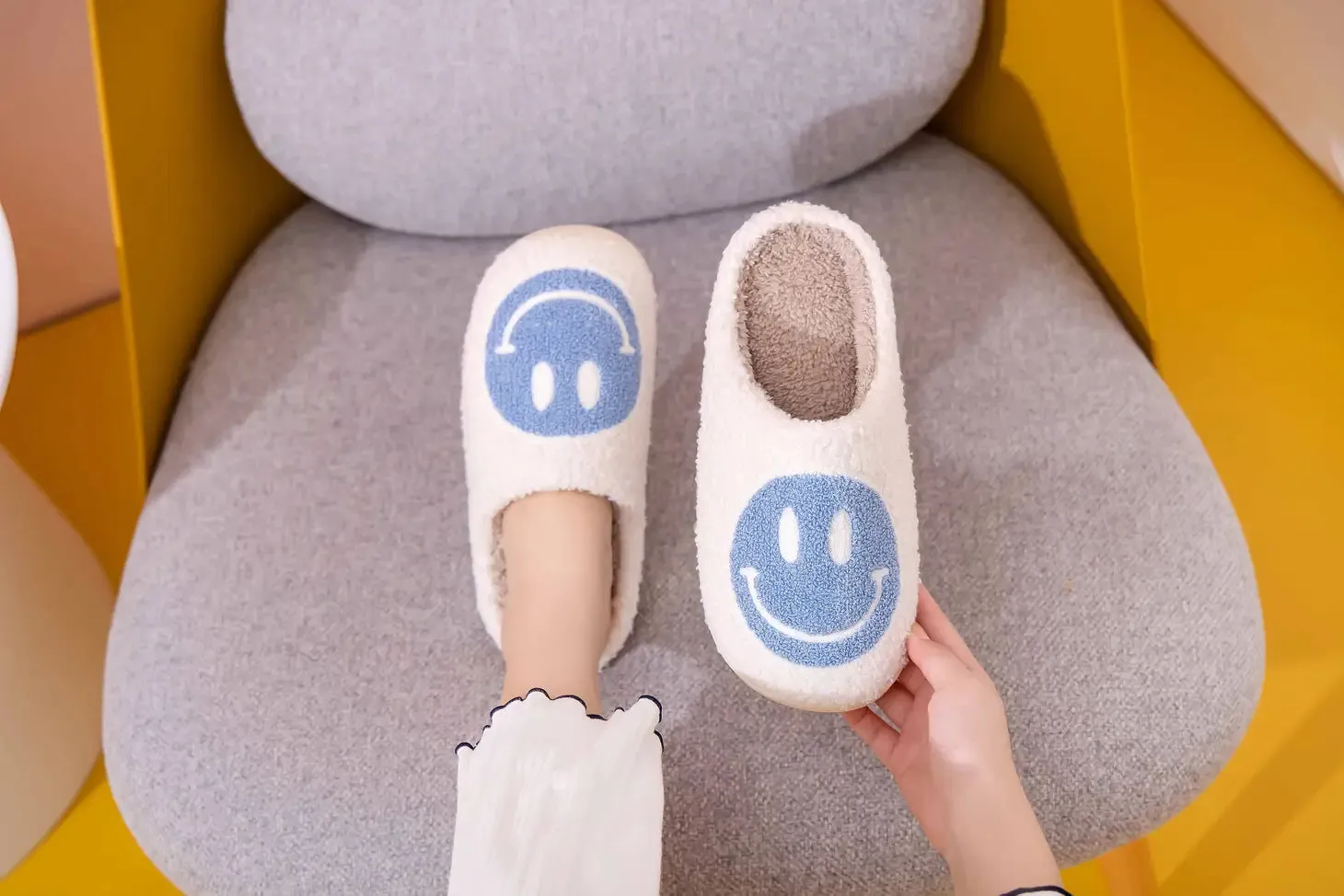 Blue Smiley Face Slipper