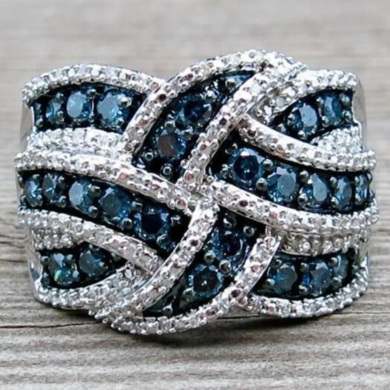 Blue Zircon Gemstone Ring Engagement 925 Silver Women Jewelry