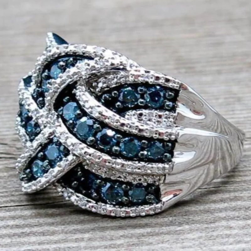Blue Zircon Gemstone Ring Engagement 925 Silver Women Jewelry