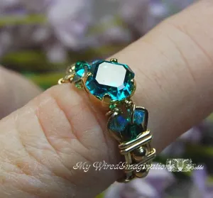 Blue Zircon Handmade Ring, Vintage Crystal, 14K GF US Size 6 and 7