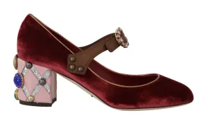 Bordeaux Velvet Crystal Mary Janes Shoes