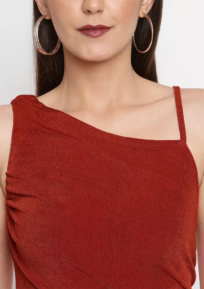 Brown Cut-Out One Shoulder Midi Dress